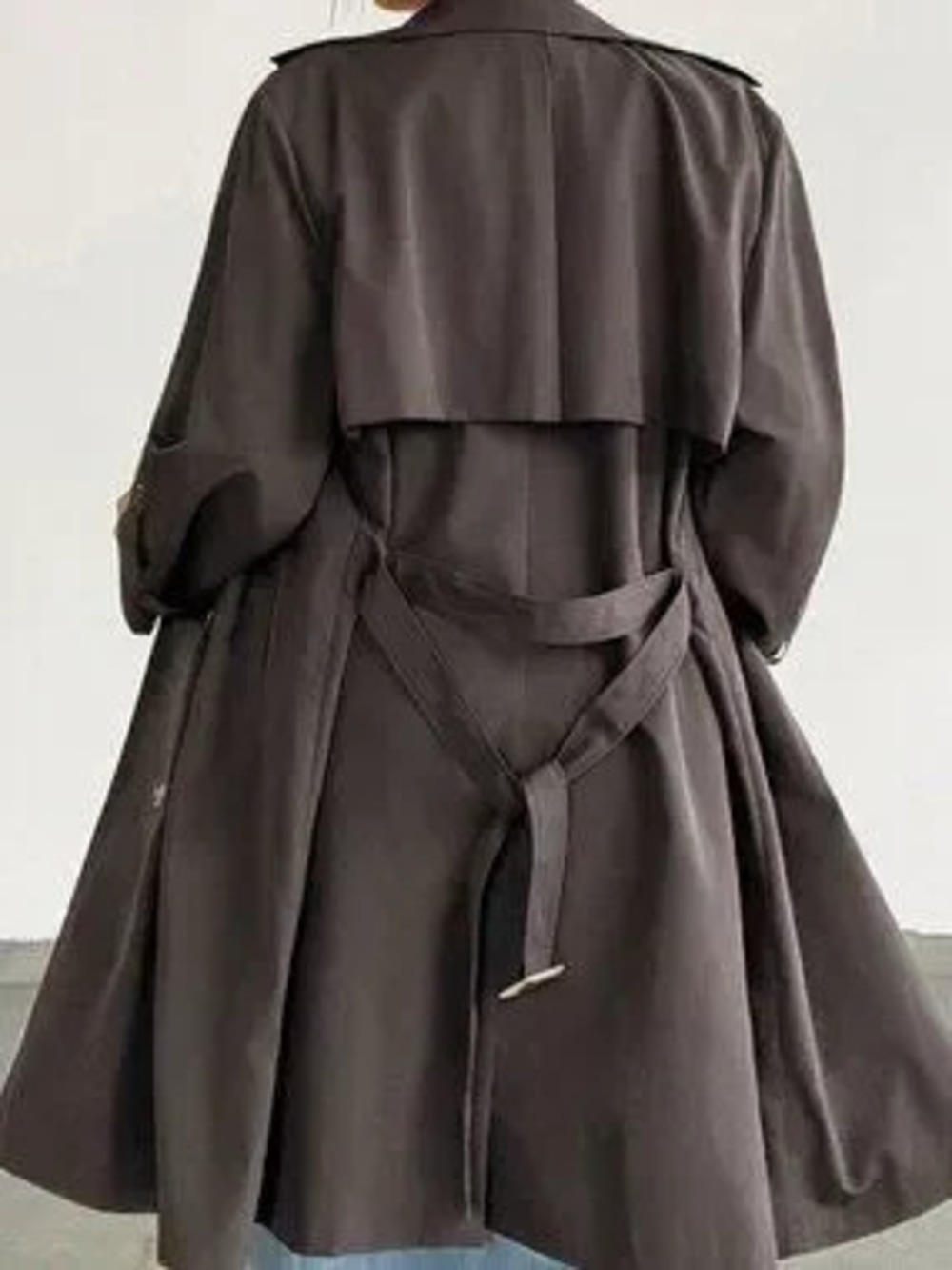 Coffee Brown Casual Women's Plus Size Trench Coat Jacket